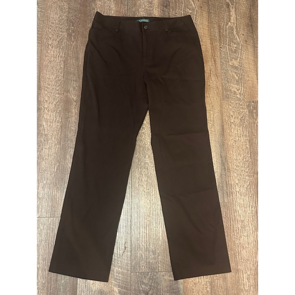 LRL Womens Brown Straight Leg Dress Pants 10 Capsule Neutral Quiet Luxury Career